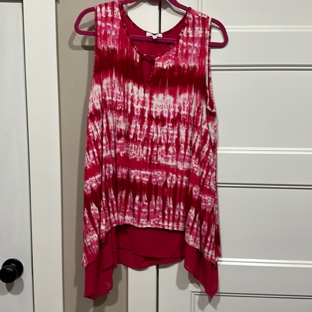 AVA James Sz 2x pink/red/white Tie Dye sleeveless top EUC